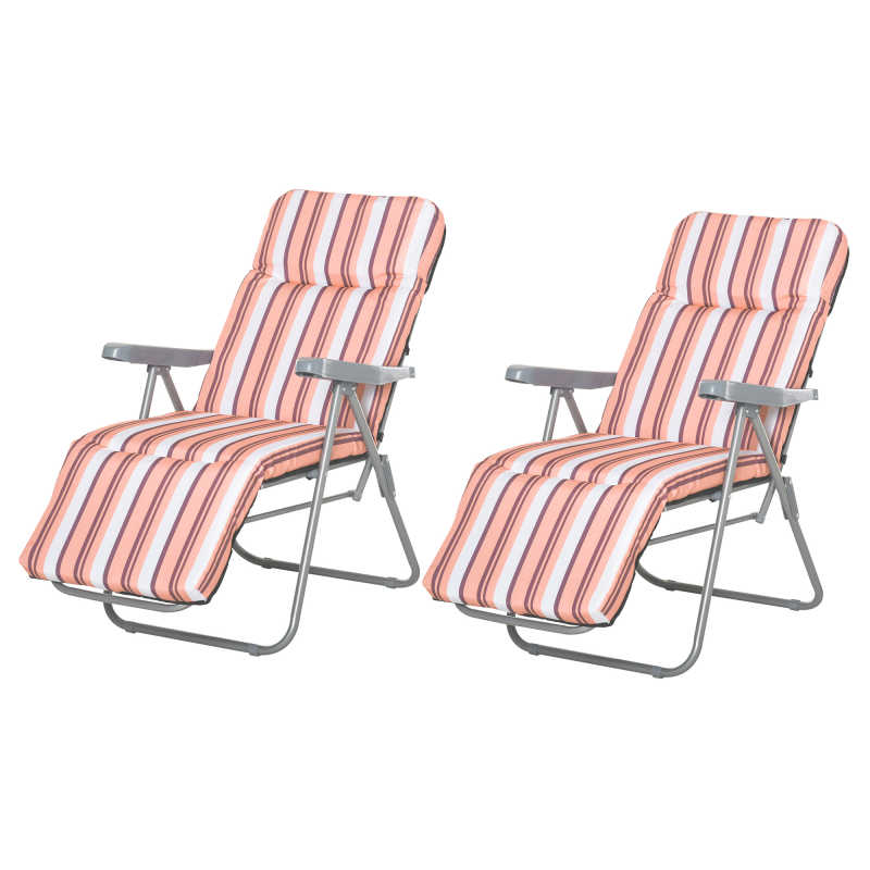Outsunny Strandliegestuhl Set mit 2 Stück Klappbar und Verstellbar, Sonnenbett für den Garten mit Gepolstertem Kissen, Orange Aosom – Bild 1 von 2