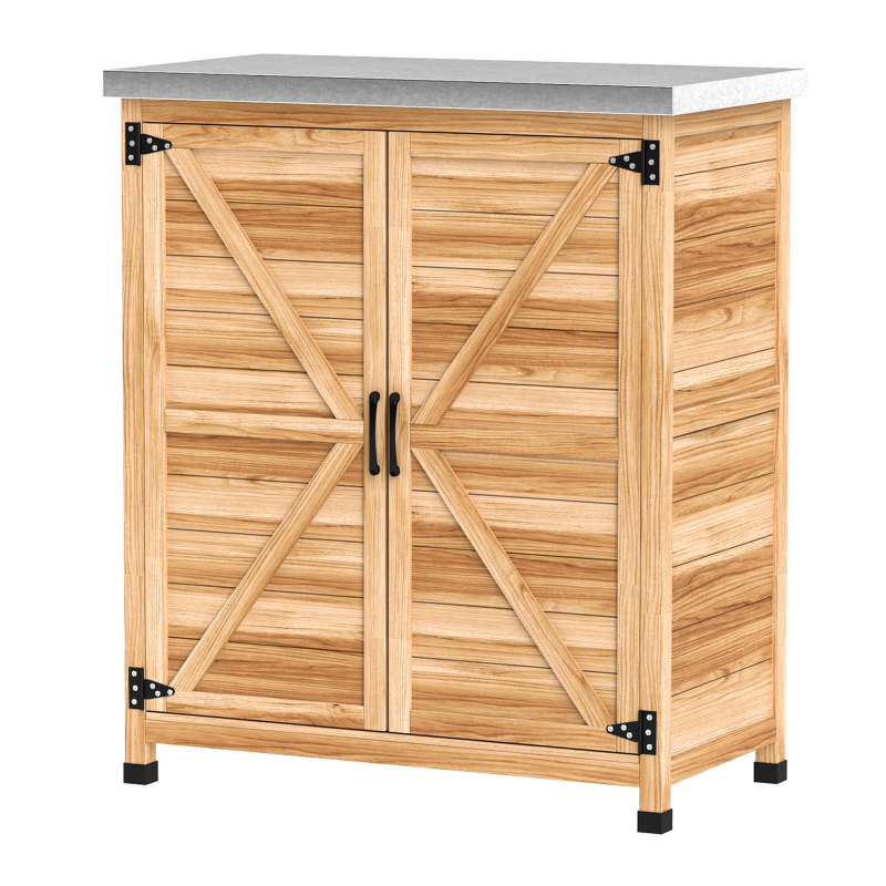 Outsunny Gartenschrank mit internem Regal und Arbeitsbank oben, Gartenschrank aus Fichtenholz und verzinktem Stahl, 79x43x92 cm, Holzfarbe Aosom – Bild 1 von 2