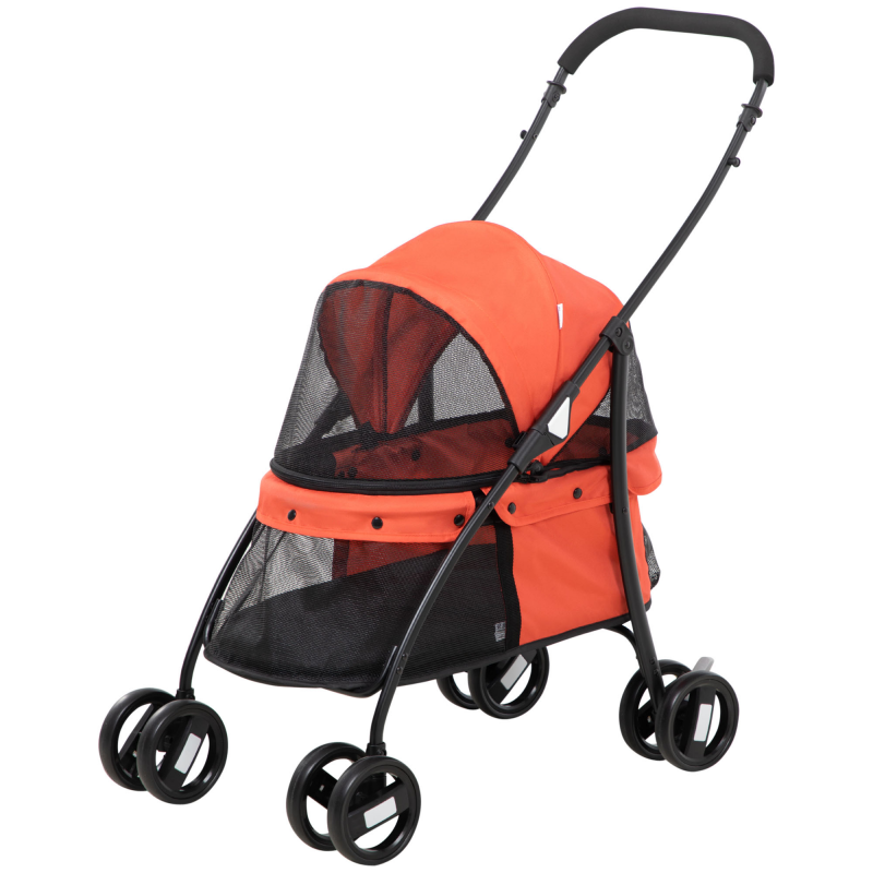 PawHut Haustier-Kinderwagen Faltbar mit Verstellbarem Sonnendach, Tasche und 2 Sicherheitsgurten, Haustier-Kinderwagen aus Oxford-Gewebe und Stahl, 82x47x97 cm, Rot und Schwarz Aosom – Bild 1 von 2