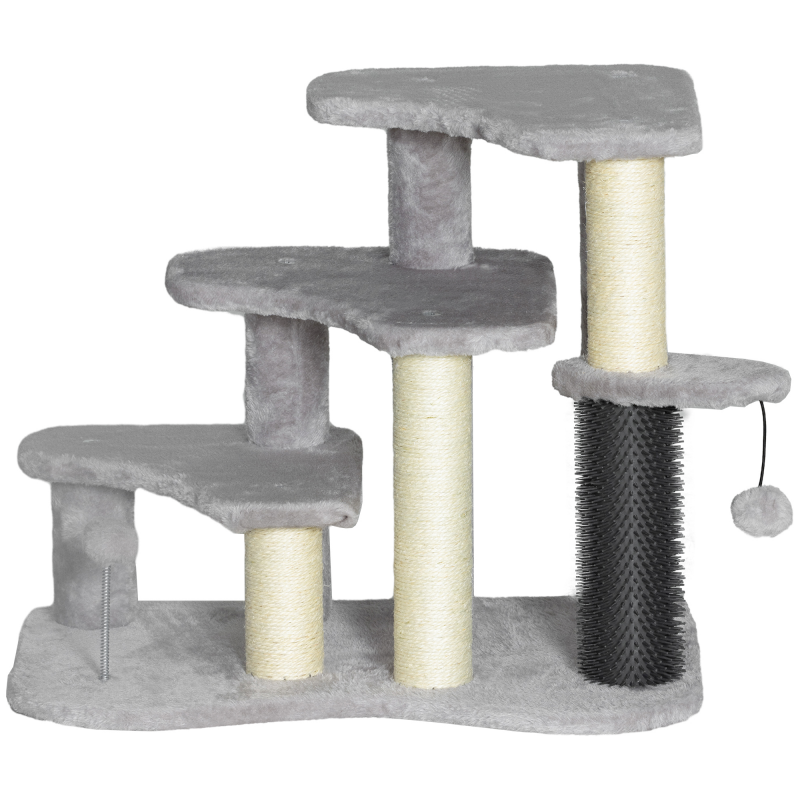 PawHut Katzenbaum, Kratzturm mit 3 Ebenen Plüschplattformen, 2 Spielbälle, Sisal Kratzsäulen, 50 cm Höhe, für Katzen bis zu 5 kg, hellgrau Aosom – Bild 1 von 2