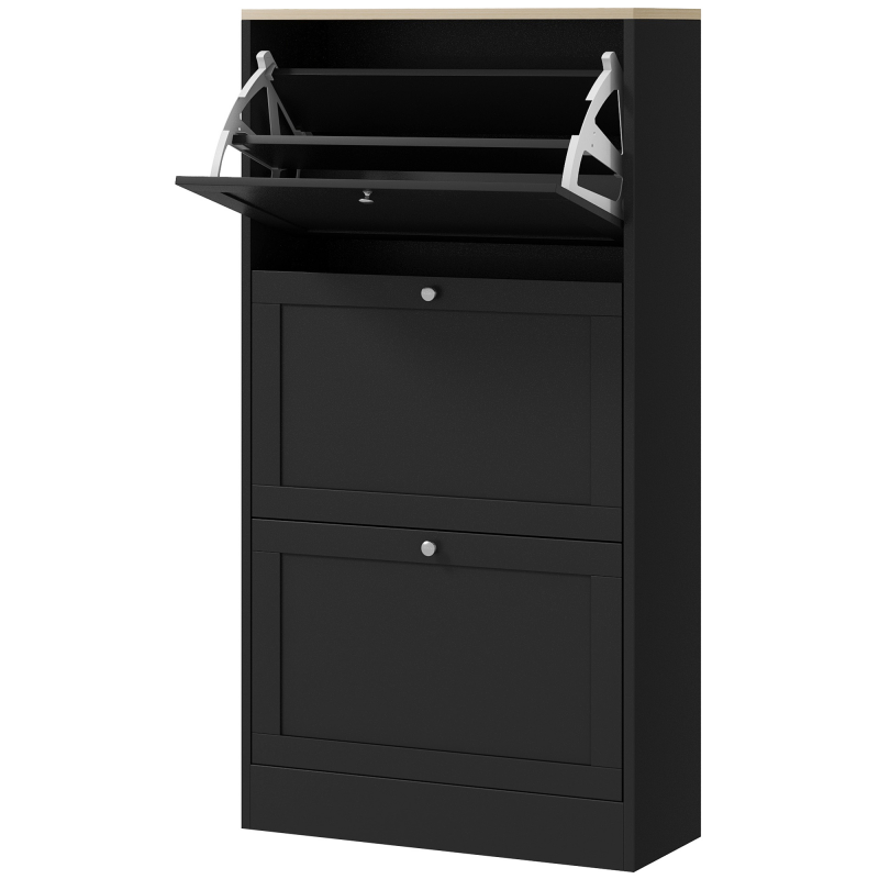 HOMCOM Schuhschrank Schuhregal im skandinavischen Stil mit 3 klappbaren Türen für 18 Paar Schuhe 60 x 23,5 x 115 cm Schwarz in Holzoptik Aosom – Bild 1 von 2