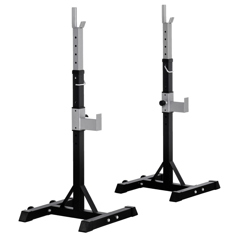 HOMCOM 2er Set Langhantelständer aus Stahl, 2 Haken mit höhenverstellbarer Funktion, Tragfähigkeit 150kg, 55x57x105-170cm, Schwarz Aosom – Bild 1 von 2