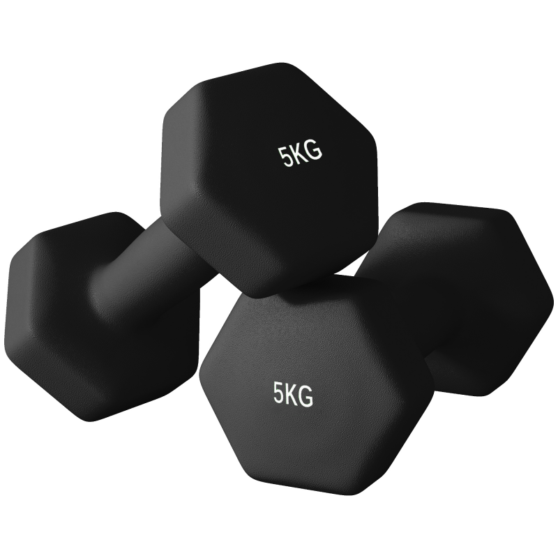 SPORTNOW Set mit 2 sechseckigen Hanteln mit rutschfesten Griffen für das Training zu Hause, 2 x 5 kg, schwarz Aosom – Bild 1 von 2