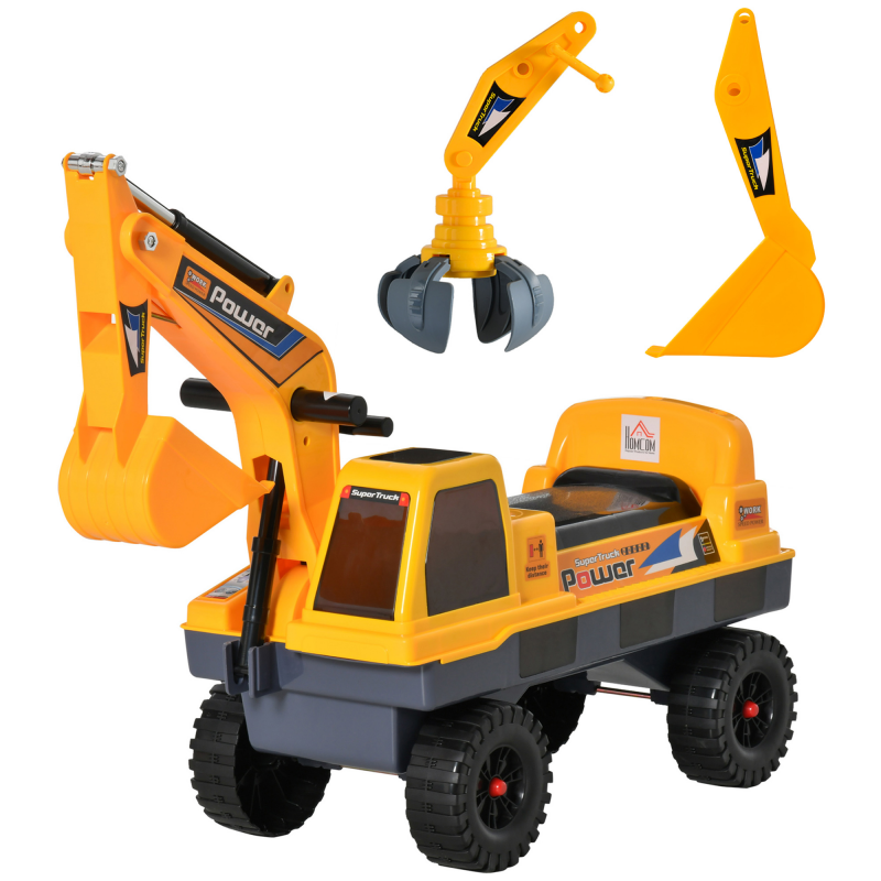 HOMCOM Kindertraktor Baggerlader 2-3 Jahre Pelleteuse mit beweglichem Arm und Greifer, Licht- und Soundeffekte PP Gelb Aosom – Bild 1 von 2