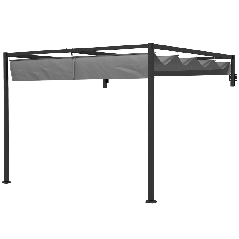 Outsunny Pergola Gazebo 3x4 m mit ausziehbarem Dach und Drainagelöchern, Stahl und Polyester Pergola für den Garten mit Heringen und Bolzen, Dunkelgrau Aosom – Bild 1 von 2