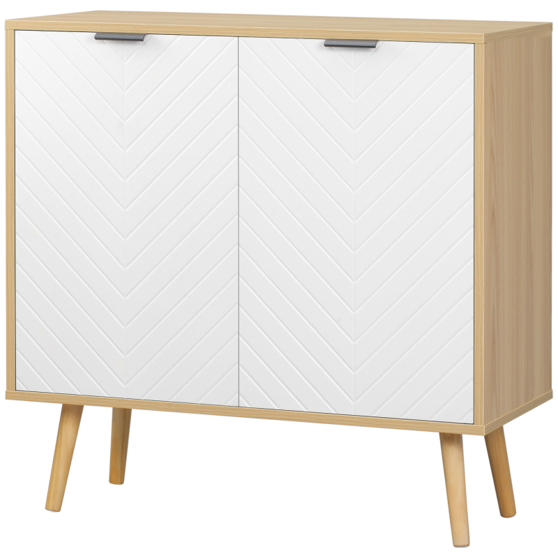HOMCOM Moderner Mehrzweckschrank aus Spanplatte und Kiefernholz mit verstellbarem Innenregal auf 3 Ebenen, Schrank für Eingangsbereich Wohnzimmer Küche und Bad, 77x35x77.5 cm Aosom – Bild 1 von 2