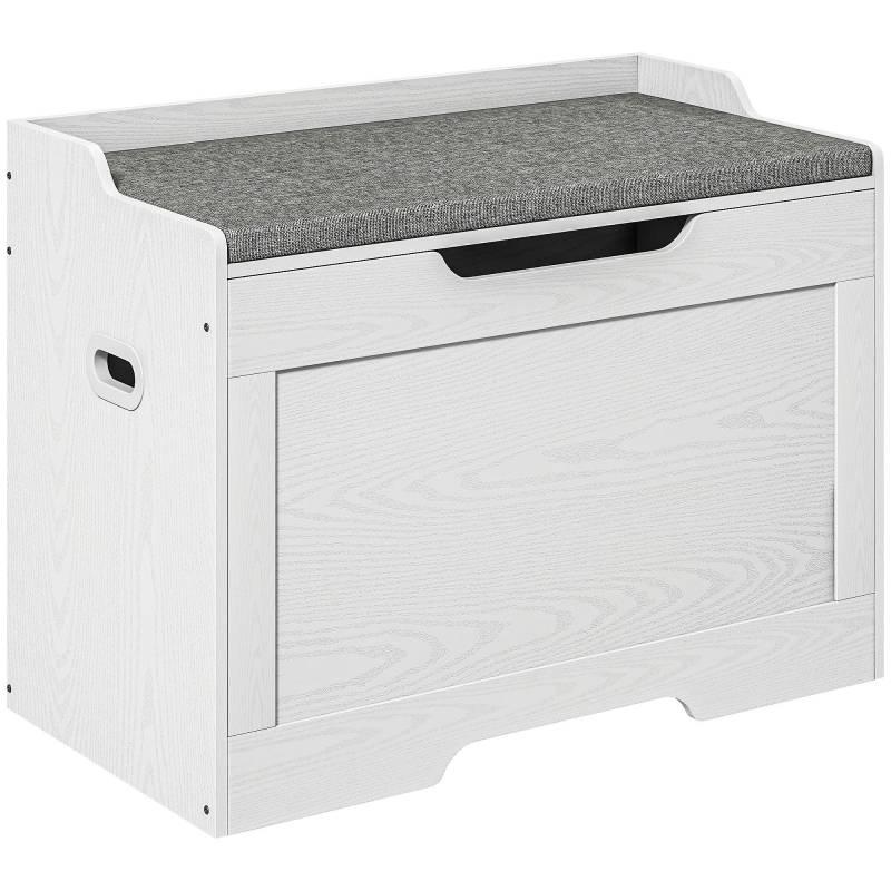 HOMCOM Aufbewahrungsbank mit 103L und Leinenstoff-Kissen, Multifunktionale Truhe mit Sicherheitsverschluss für Schlaf- und Eingangsbereich, 75x40x56cm, Weiß Aosom – Bild 1 von 2