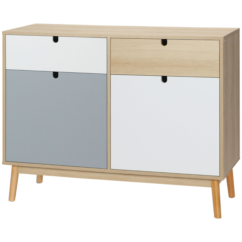 HOMCOM Vielseitiger Schrank im skandinavischen Stil, Zwei Türen und Schubladen für Küche und Eingangsbereich, 100x40x79,5cm, Multicolor Aosom – Bild 1 von 2