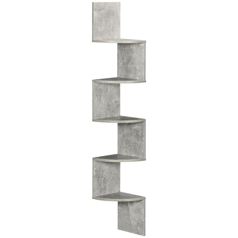 HOMCOM Eckregal Wandregal Zick-Zack-Design 20L x 20B x 126H cm 5 Ebenen Holz Grau Aosom – Bild 1 von 2