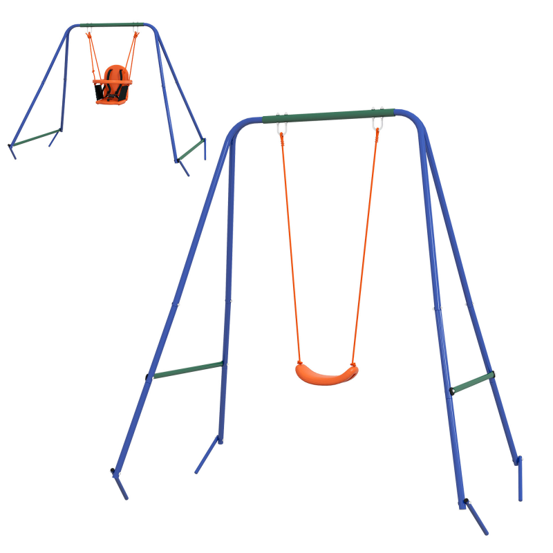 Outsunny Gartenschaukel für Kinder, 2 in 1 Schaukel für Babys und Kinder von 6 Monaten bis 8 Jahren, Outdoor-Spielzeug, Sitz mit Sicherheitsgurt, Multicolor Aosom – Bild 1 von 2