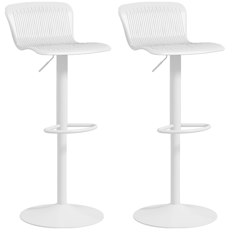 HOMCOM Set 2 Barhocker mit ergonomischen Rückenlehnen, Polypropylen Fußstütze, Höhenverstellbare Barhocker mit drehbarer Sitzfläche und rutschfester Basis für die Theke, Restaurant, Weiß Aosom – Bild 1 von 2