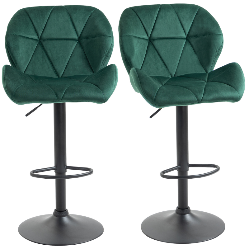 HOMCOM Set 2 Barhocker, Höhenverstellbar mit Metallbasis und Samt-Sitzfläche, Moderne Hocker mit Rückenlehne und Fußstütze, 46x48x83-104cm, Grün Aosom – Bild 1 von 2