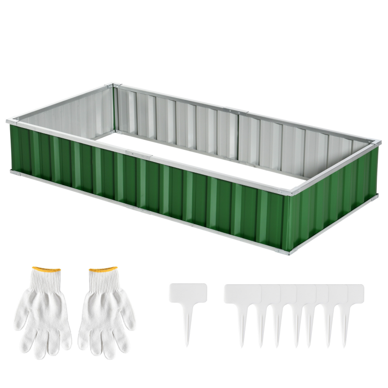 Outsunny Hochbeet aus gewelltem Stahlblech 174 x 90 x 30 cm - modulares Design, Werkzeugloser Aufbau, Inklusive Handschuhe - grün Aosom – Bild 1 von 2
