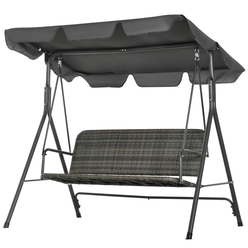 Outsunny Garten-Schaukelstuhl für den Außenbereich mit 3 Plätzen, Schaukelstuhl für den Außenbereich mit verstellbarem Dach, PE-Rattan-Sitz und Armlehnen für Balkon, Terrasse, Patio, Belastbarkeit 240 kg, 167x112x153 cm, Grau Aosom – Bild 1 von 2