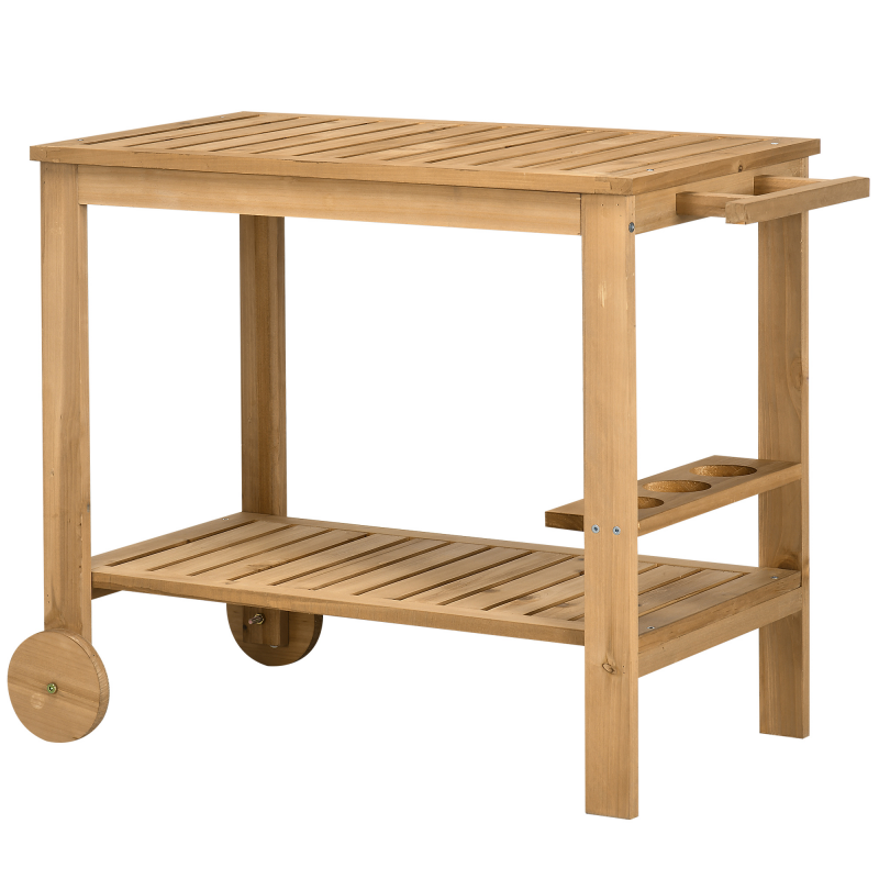 Outsunny Gartenwagen für Plancha-Grill aus Holz mit Handgriff, 2 Tabletts und Flaschenhalter 95 x 47 x 74 cm Aosom – Bild 1 von 2