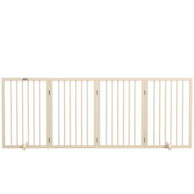 PawHut Hundeschutzgitter, modulare klappbare Schutzwand mit 4 Paneelen, Holzzaun mit Stützbeinen - Maße 206 x 35,5 x 76 cm Naturholz Aosom – Bild 1 von 2