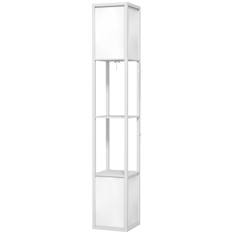 HOMCOM Stehleuchte für das Wohnzimmer, moderne Stehlampe mit Regalen, Stofflampenschirm und doppelte Beleuchtung für Wohnzimmer, Schlafzimmer, Büro, Glühbirne nicht enthalten, Weiß Aosom – Bild 1 von 2