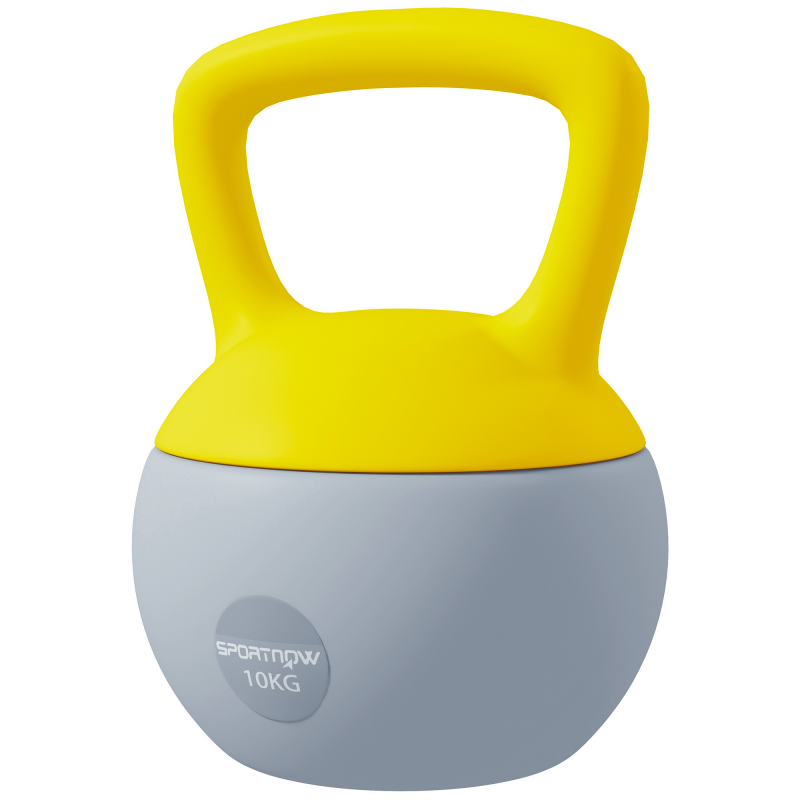 SPORTNOW Kettlebell 10kg Hantel mit rutschfester Griff für Fitness- und Krafttraining, Grau und Gelb Aosom – Bild 1 von 2