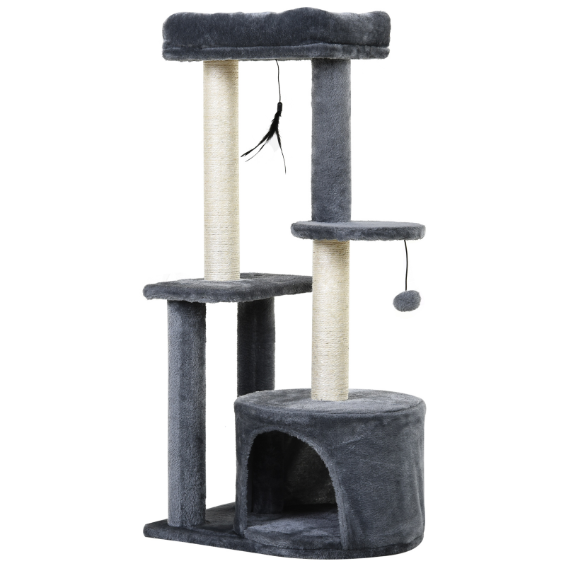 PawHut Kratzbaum für Katzen mit Sisal-Kratzbrettern Aktivitätszentrum Höhle Plattformen 2 Spielzeugen Grau Aosom – Bild 1 von 2