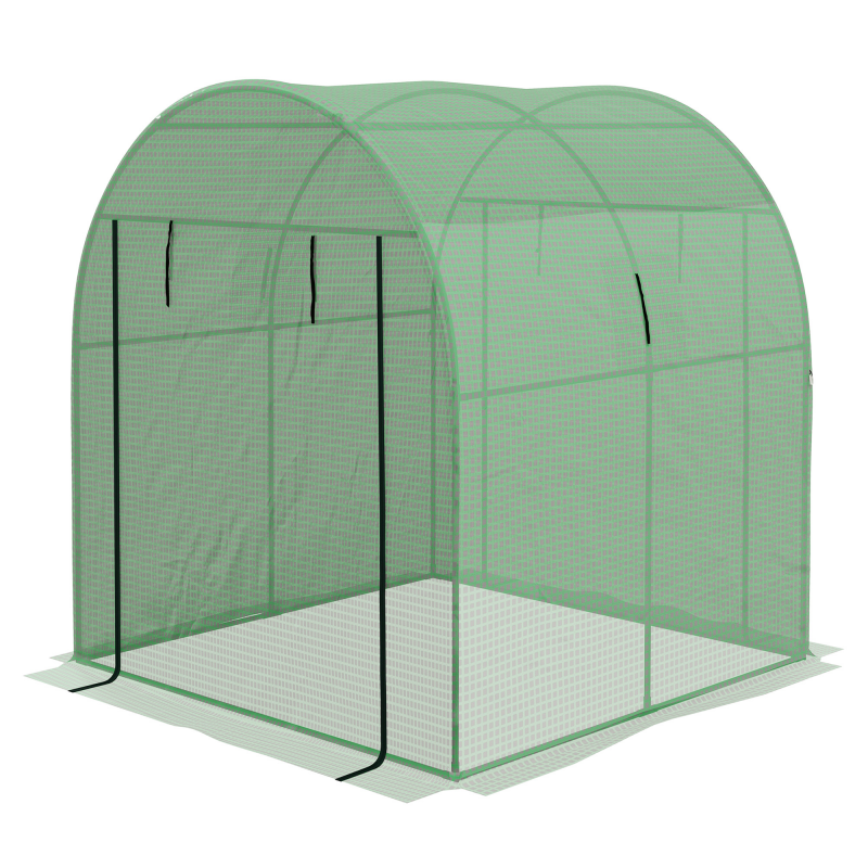 Outsunny Tunnel Gewächshaus für Gemüse 1,8x1,8x2m, Garten Gewächshaus UV-Beständig mit Rolltüren und Fenstern, aus Stahl und PE, Grün Aosom – Bild 1 von 2