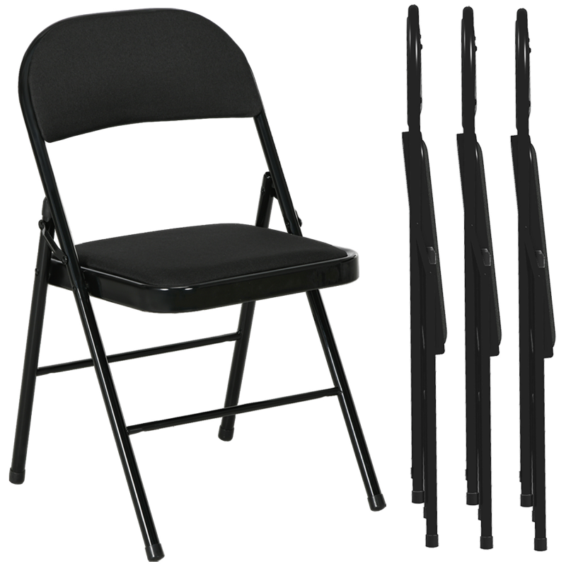 HOMCOM Set 4 Klappbare Stühle mit Gepolstertem Sitz, Moderne Platzsparende Stühle mit Polyesterkissen für Zuhause und Büro, Schwarz Aosom – Bild 1 von 2