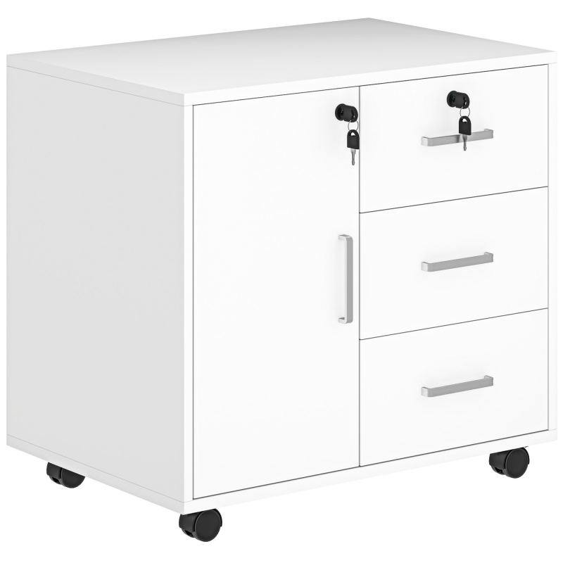 HOMCOM Aktenschrank mit 3 Schubladen und Schrank mit 3 verstellbaren Regalen, Dokumentenschrank aus Spanplatte, 60x40x56 cm, Weiß Aosom – Bild 1 von 2