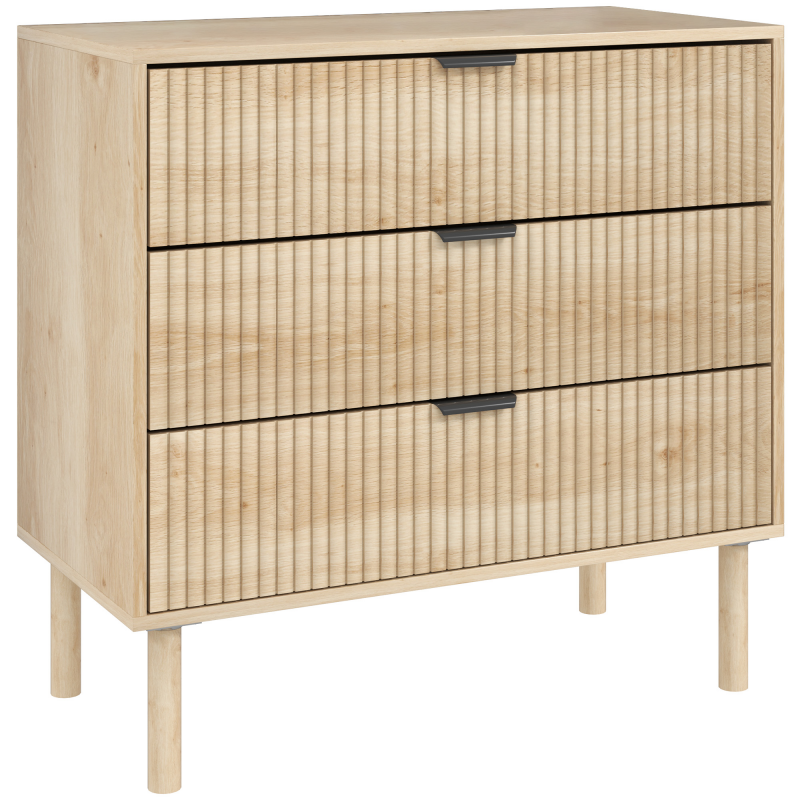 HOMCOM Schubladenkommode 3 Schubladen aus Holz, Kommode für Schlafzimmer, nordischer Stil mit Kiefernholzbeinen für Diele, Wohnzimmer, Kinderzimmer und Flur, 80x40x77.5 cm, Eiche Aosom – Bild 1 von 2