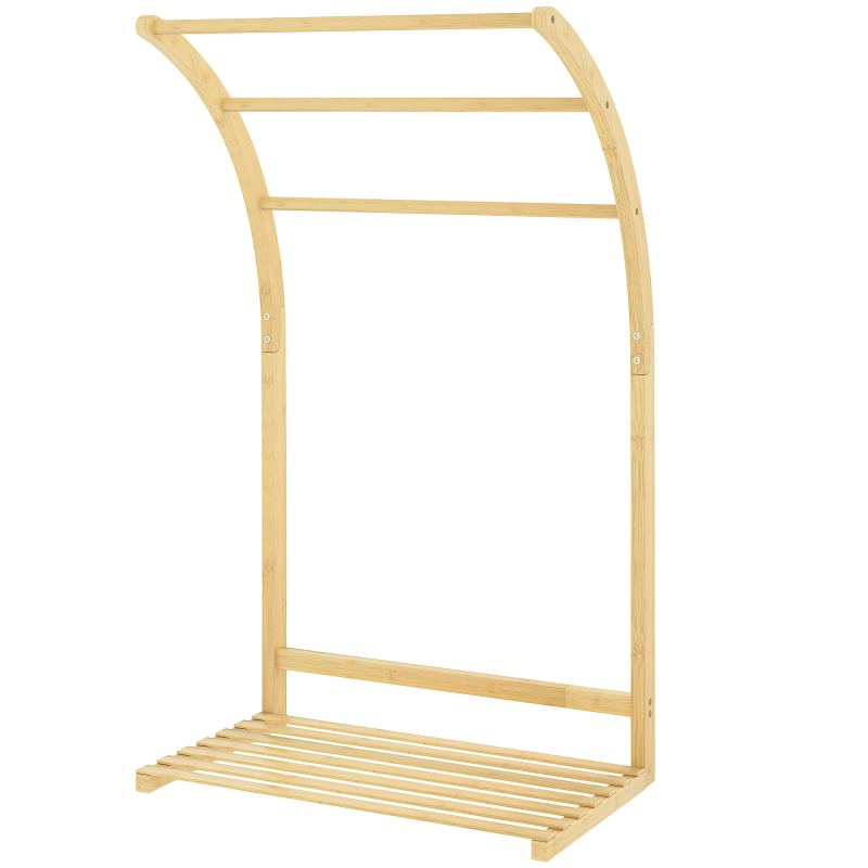 HOMCOM Bambus Handtuchständer mit 3 Stangen und Regal, freistehender Handtuchhalter für Badezimmer und Waschküche, naturbelassene Oberfläche Aosom – Bild 1 von 2