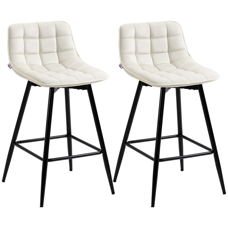 HOMCOM Set 2 Hohe Hocker im nordischen Stil mit Rückenlehne und Fußstütze, Hocker mit Samtoptik und Metall, 45x47x84 cm, Cremeweiß Aosom – Bild 1 von 2