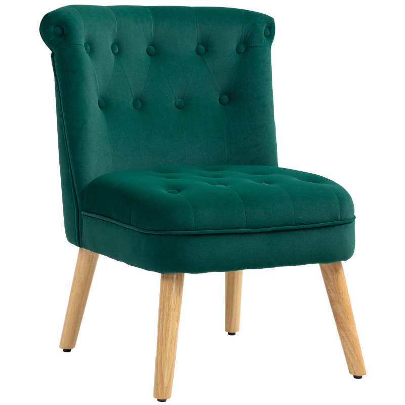 HOMCOM Sessel für Wohnzimmer und Esszimmer mit gepolsterter Sitzfläche, Schlafsessel mit Holzbeinen und samtartigem Stoff, 60x66x79 cm, Grün Aosom – Bild 1 von 2