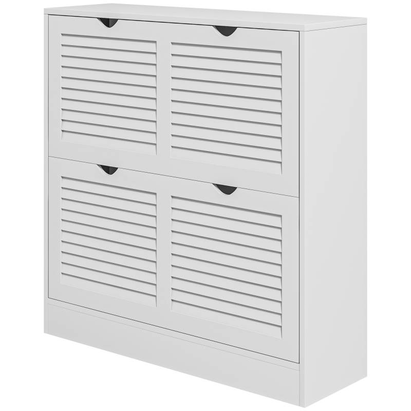 HOMCOM Schuhschrank aus Holz für den Eingang, platzsparend für bis zu 16 Paar Schuhe, 2 Klapptüren mit verstellbarem Regal, 81,5x25x83cm, Weiß Aosom – Bild 1 von 2