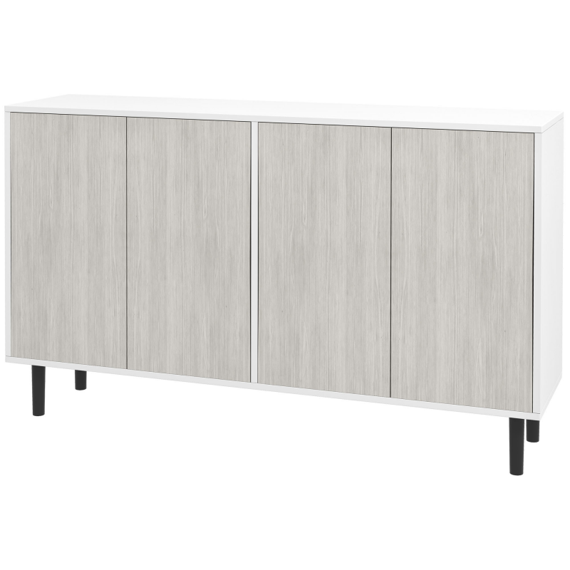 HOMCOM Buffet Küchenaufbewahrungsschrank mit 2 Doppeltürenschränken mit höhenverstellbaren Regalen, 121 x 37 x 75 cm, Weiß und Holzoptik Grau Aosom – Bild 1 von 2