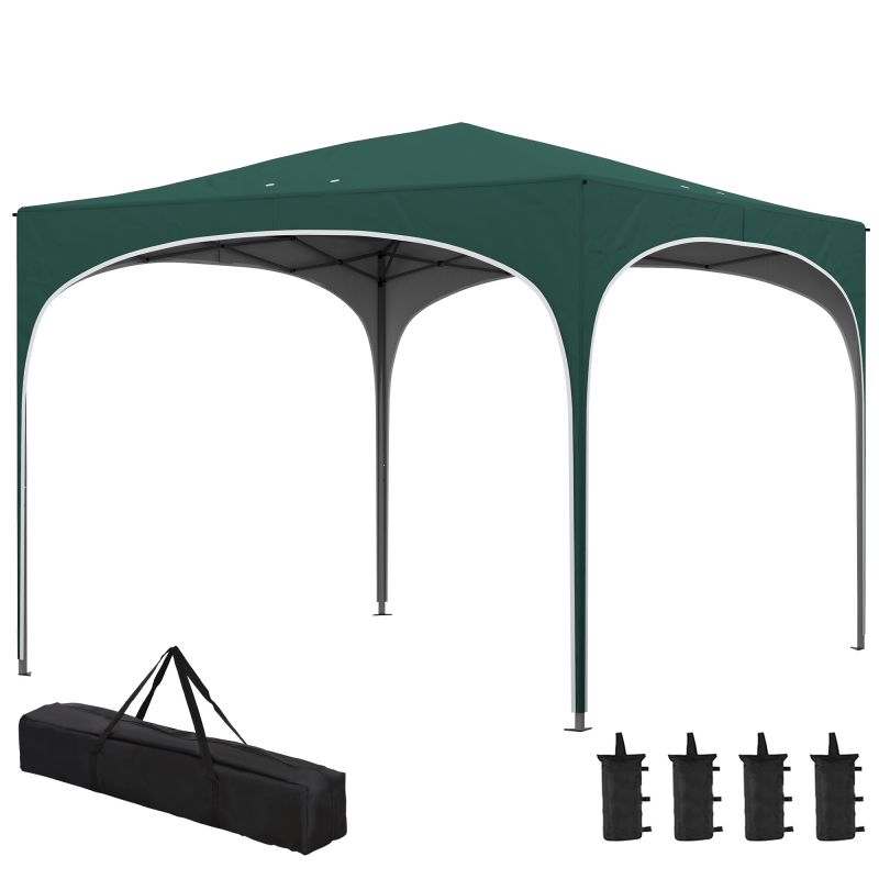 Outsunny Garten-Pop-up-Pavillon für 6-9 Personen mit verstellbarer Höhe inklusive Transporttasche, faltbarer Metallpavillon mit Seilen, Heringen und Sandsäcken, 295x295x255 cm, Grün Aosom – Bild 1 von 2
