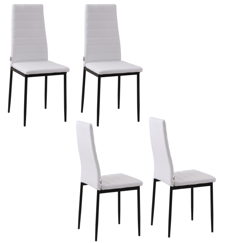 HOMCOM Set 4 Gepolsterte Stühle für Wohnzimmer oder Esszimmer, Moderne Küchenstühle, aus Metall und weißem Stoff Aosom – Bild 1 von 2