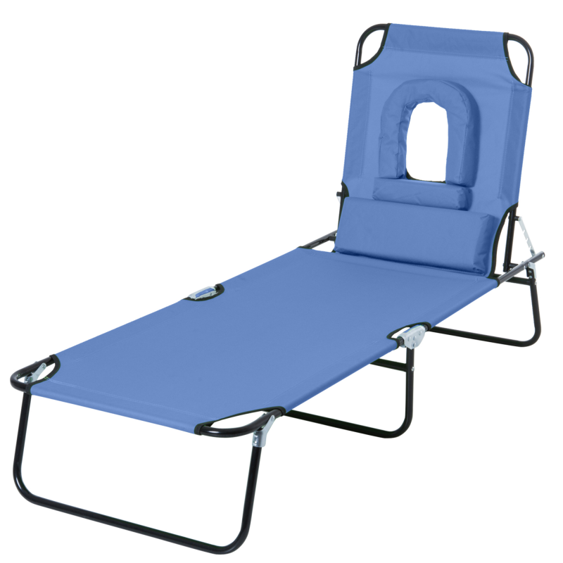 Outsunny Sonnenliege Faltbar, verstellbare Liegepositionen, Gartenliege zum Lesen, 3 Kissen inklusive, Blau Aosom – Bild 1 von 2