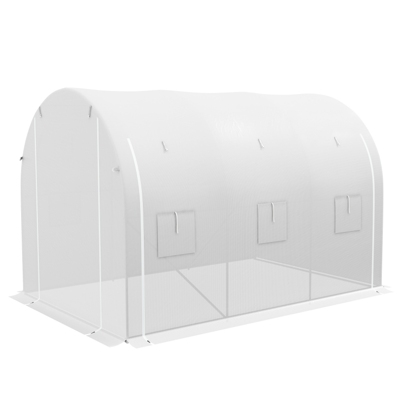 Outsunny Garten Gewächshaus 6 m² 3 x 2 m mit 1 Tür + 2 seitlichen Rollwänden mit Reißverschluss, 6 Fenstern, verzinktem Stahl PE Hochdichtefolie 140 g/m² Anti-UV Weiß Aosom – Bild 1 von 2