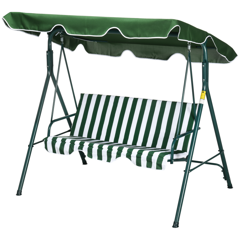 Outsunny 3-Sitzer Gartenwippe mit verstellbarem Dach und stabilem Stahlrahmen für Balkon Terrasse Patio Traglast 240 kg 172x110x153 cm Gestreift in Grün Aosom – Bild 1 von 2