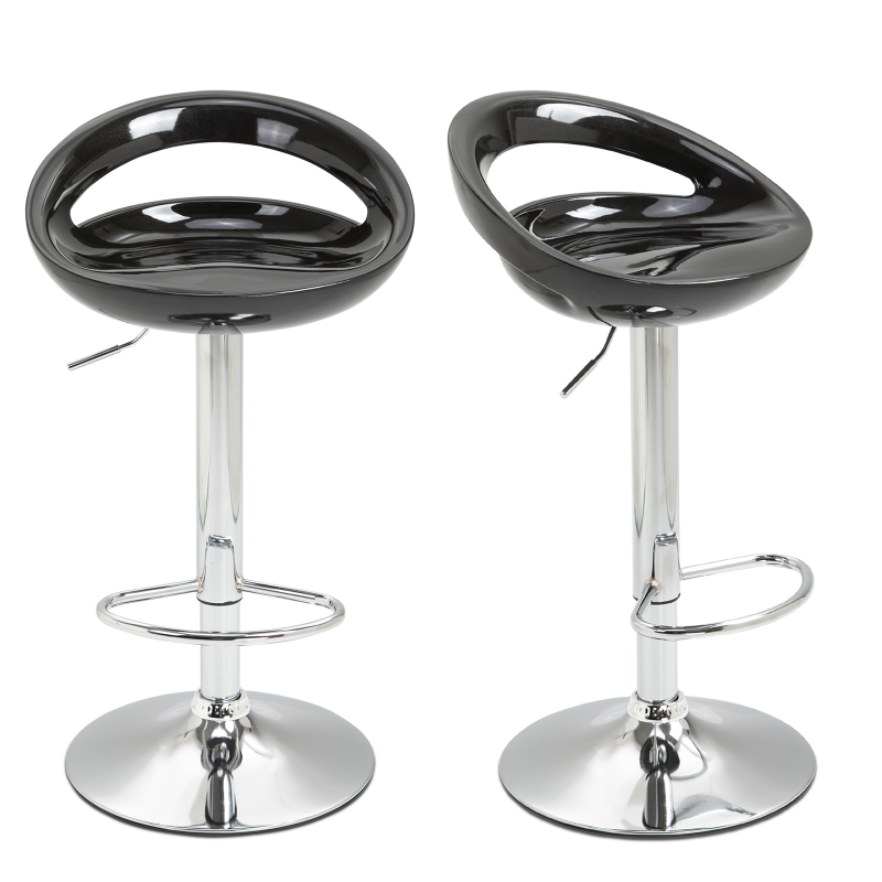 HOMCOM Set 2 Barhocker Hoch, 360° Drehbare Barhocker mit Rückenlehne und Fußstütze, Höhenverstellbar, Stahlbasis, für Esszimmer und Küche, 46x41x76-96cm, Schwarz Aosom – Bild 1 von 2