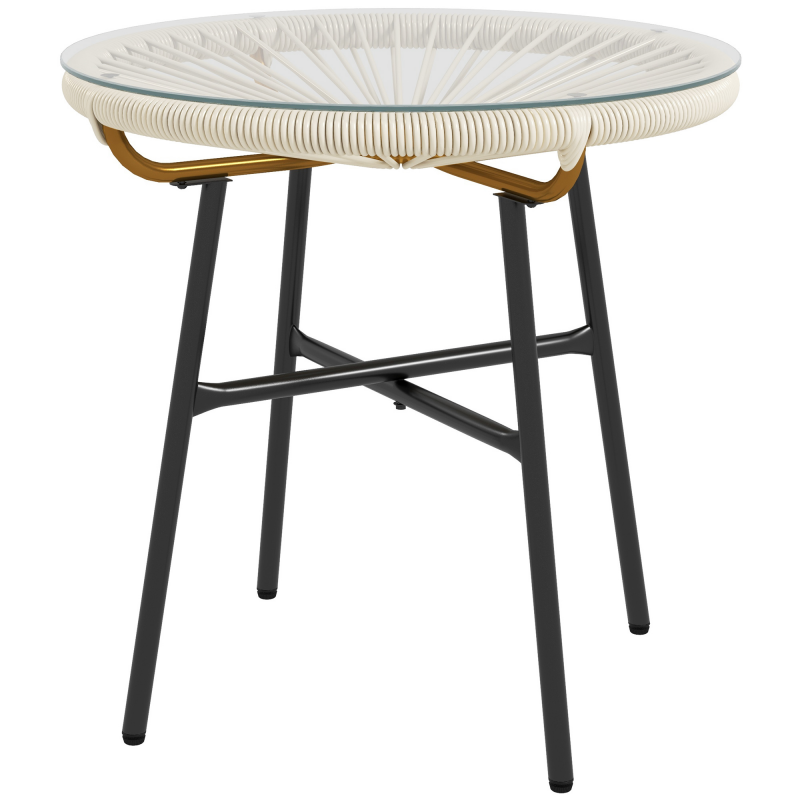 Outsunny Gartencouchtisch rund aus Rattanimitat Metall und gehärtetes Glas Ø 50 x 50 cm Creme Aosom – Bild 1 von 2