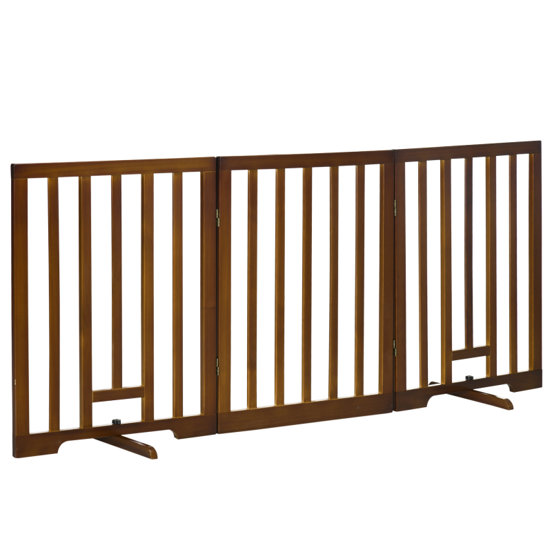PawHut Ausziehbares Hundegitter mit 3 Paneelen und rutschfesten Standfüßen für Flure, Treppen und Räume, aus Kiefernholz, 181x35x76 cm, Dunkelbraun Aosom – Bild 1 von 2