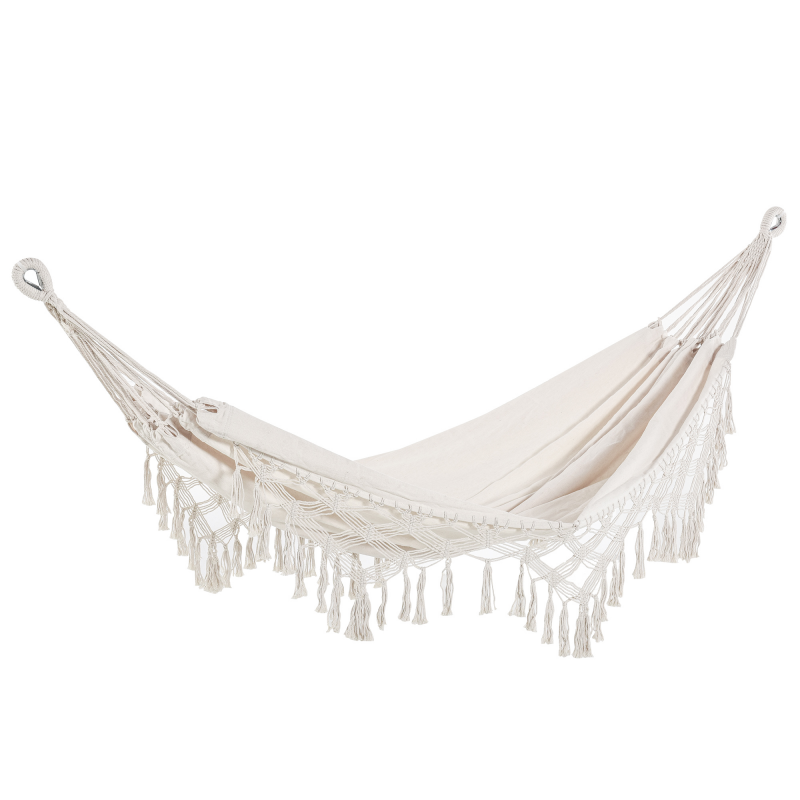 Outsunny Hängemattentuch Reisehängematte im angesagten Bohème-Chic-Stil Maße 2,88m L x 1,5m B Baumwolle Polyester Beige Aosom – Bild 1 von 2