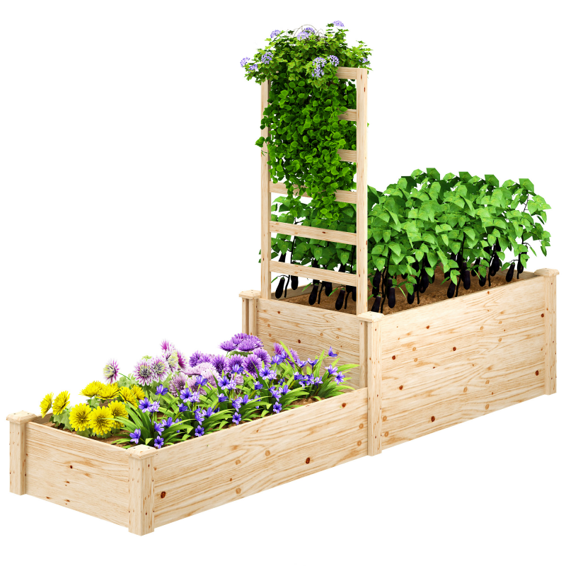 Outsunny Blumenkasten mit Gitter, Hochbeet, Holzblumenkasten mit offenem Boden für Balkon Terrasse Terrasse, 222 x 63 x 132 cm, Naturholz Aosom – Bild 1 von 2