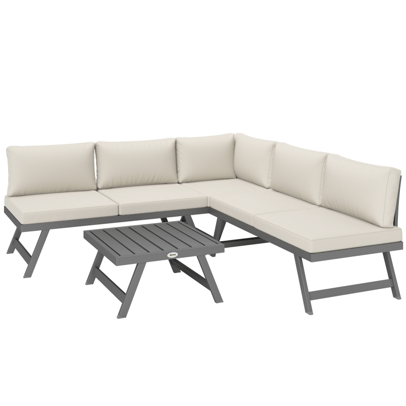 Outsunny Eck- und 4-teiliges Gartensofaset mit 2 Zweisitzern, 1 Eckstuhl und 1 Couchtisch, Aluminium und Metall, Beige Aosom – Bild 1 von 2