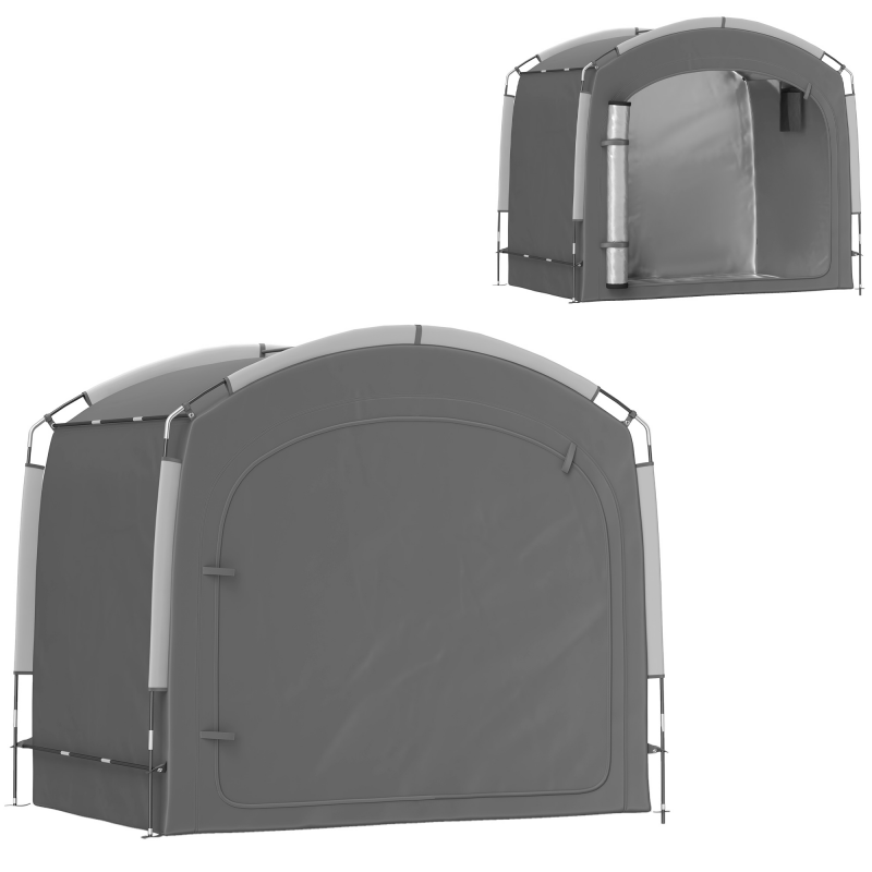 Outsunny Fahrradgaragenzelt für die Außenlagerung, tragbares Fahrradabdeckzelt für 3-4 Fahrräder, Gartenabdeckung mit 2 Seitentaschen, 205 x 140 x 188 cm, Dunkelgrau Aosom – Bild 1 von 2