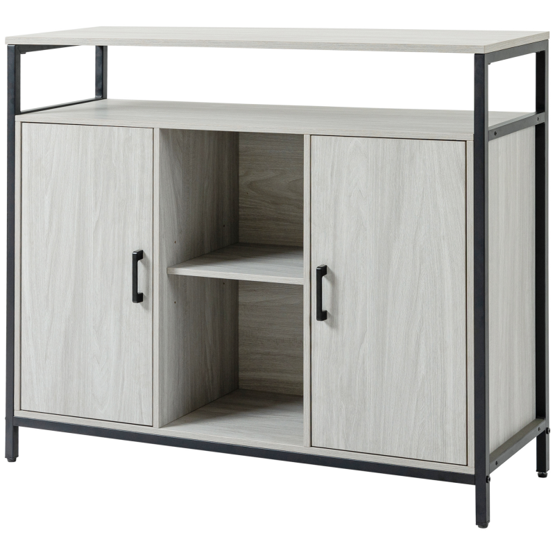 HOMCOM Moderne Holzkommode mit 2 Schränken und Regalen, Küchenmöbel und Eingang in Hellgrau, 100x34x87,2cm Aosom – Bild 1 von 2