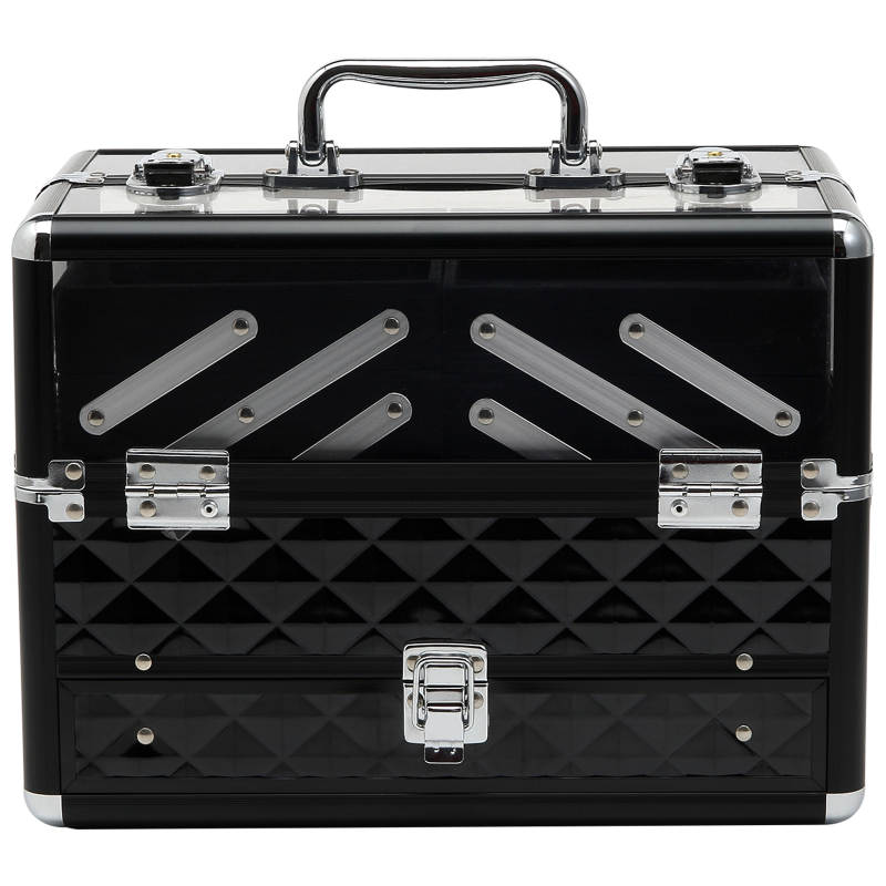 HOMCOM Make-up-Koffer - Kosmetikkoffer - Aufbewahrung von Schönheitsprodukten - Maße 30L x 18B x 22H cm - Aluminium Acryl Griffschloss Schwarz Aosom – Bild 1 von 2