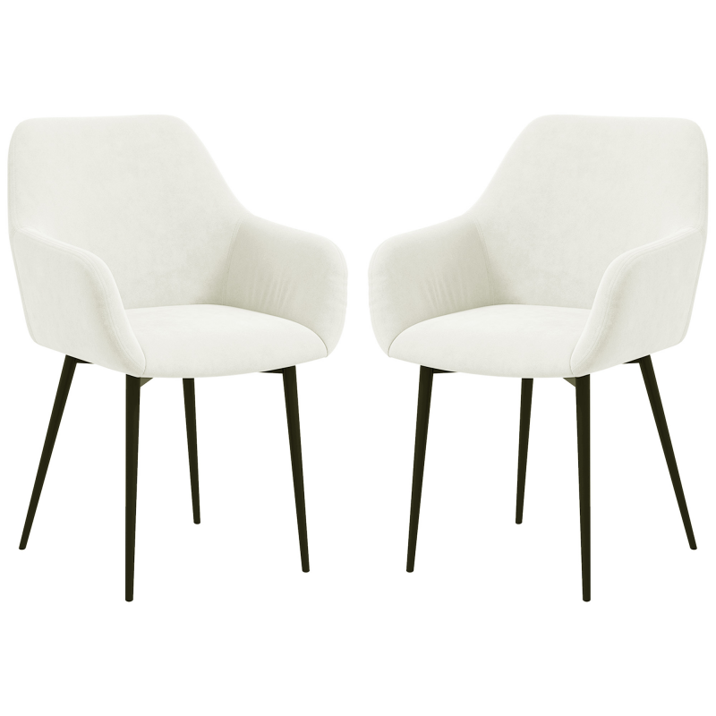 HOMCOM Set 2 Esszimmerstühle im nordischen Stil, gepolstert, Küchenstühle aus Stoff mit Armlehnen und Stahlbeinen für Wohnzimmer, 54x57x80 cm, Cremeweiß Aosom – Bild 1 von 2