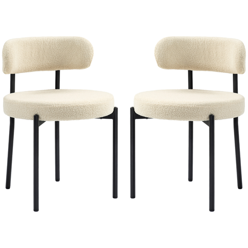 HOMCOM Set von 2 Esszimmerstühlen Küchenstuhl moderner gepolsterter Samtstoffstuhl mit schwarzen Stahlbein, für Wohnzimmer, Esszimmer, Schlafzimmer, beige Aosom – Bild 1 von 2