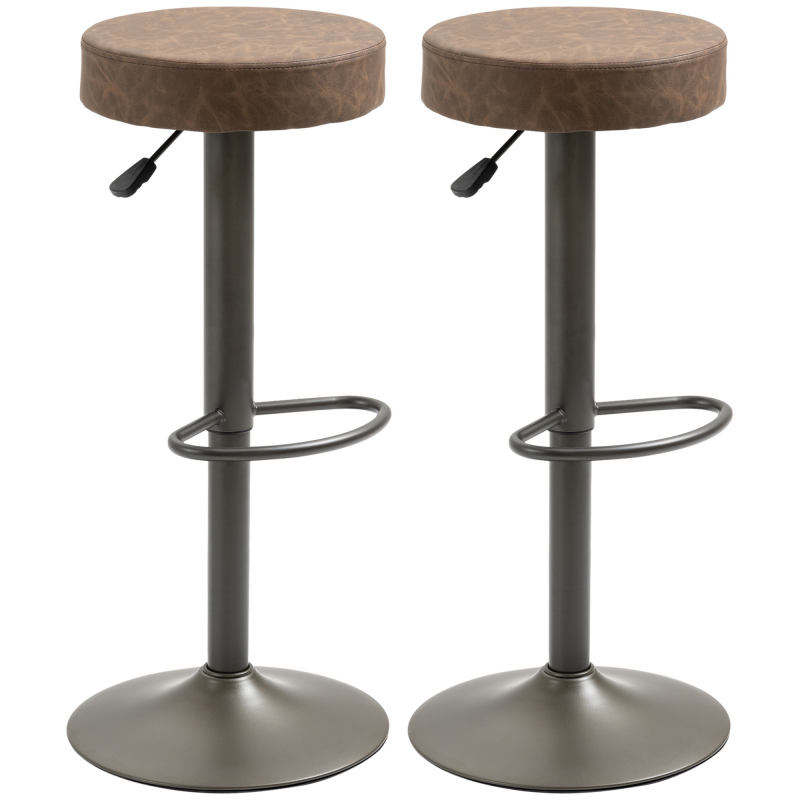 HOMCOM Set mit 2 Barhockern mit Fußstütze, Drehbare Küchenhocker mit Höhenverstellung, 35x36x64-85cm, Braun Aosom – Bild 1 von 2