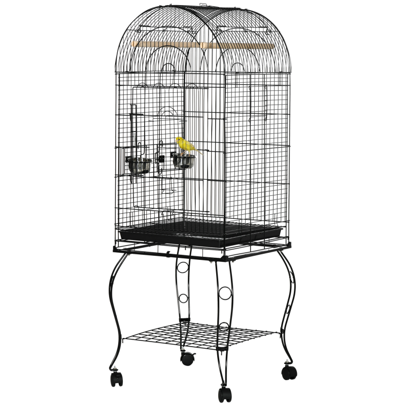 PawHut Vogelkäfig und Kanarienvogel, Voliere für Wellensittiche mit schwarzen Metallrädern 51x51x153cm Aosom – Bild 1 von 2